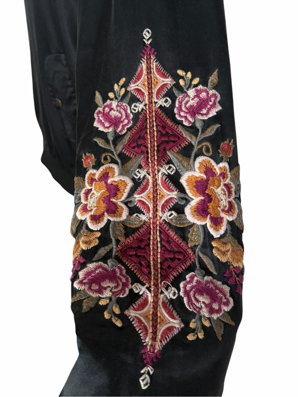 Johnny Was Black Nepal Silk Blend Bomber Jacket with Floral Embroidery L - Picture 6 of 14